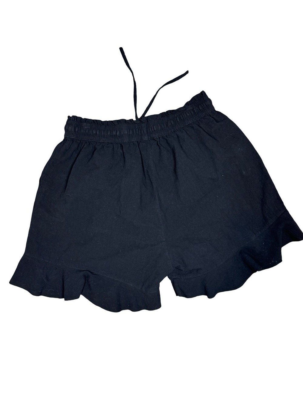 Black Linen Blend Ruffle Hem Drawstring Shorts SZ M - Picture 2 of 15